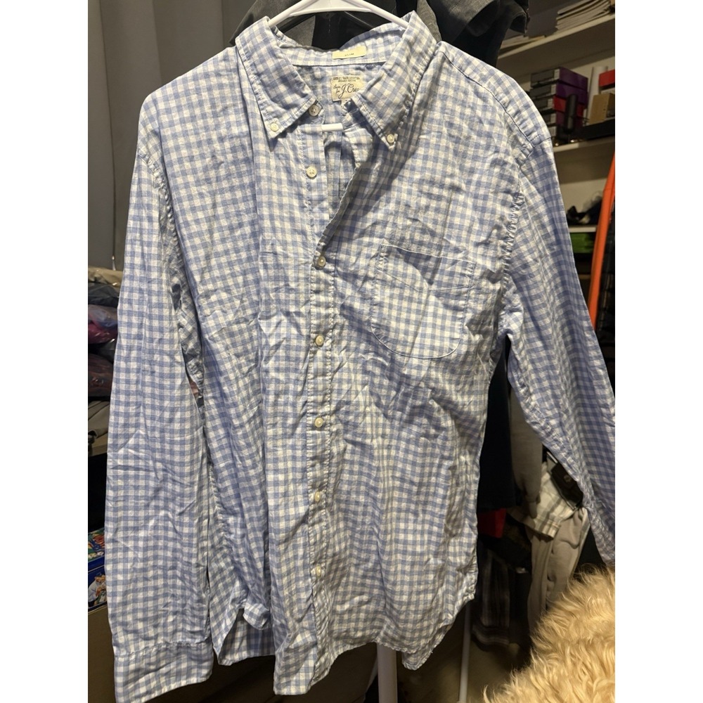 J.CREW‎  Secret Wash Shorting Men's Long Sleeve Button-Up Size XL Blue  Organic